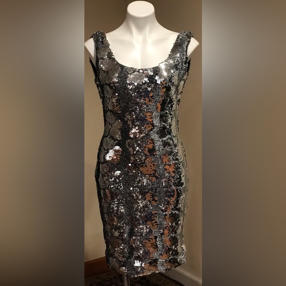 Dave & Johnny Vintage Silver Sleeveless Sequin Snake Pattern Dress 1980’s Sz 8 - Picture 14 of 14
